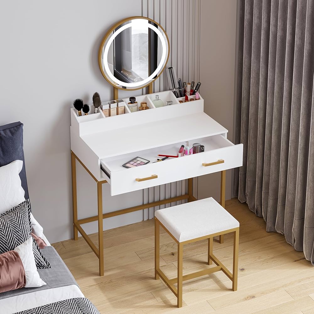 UTEX Makeup Vanity Desk with Mirror and Lights, Makeup